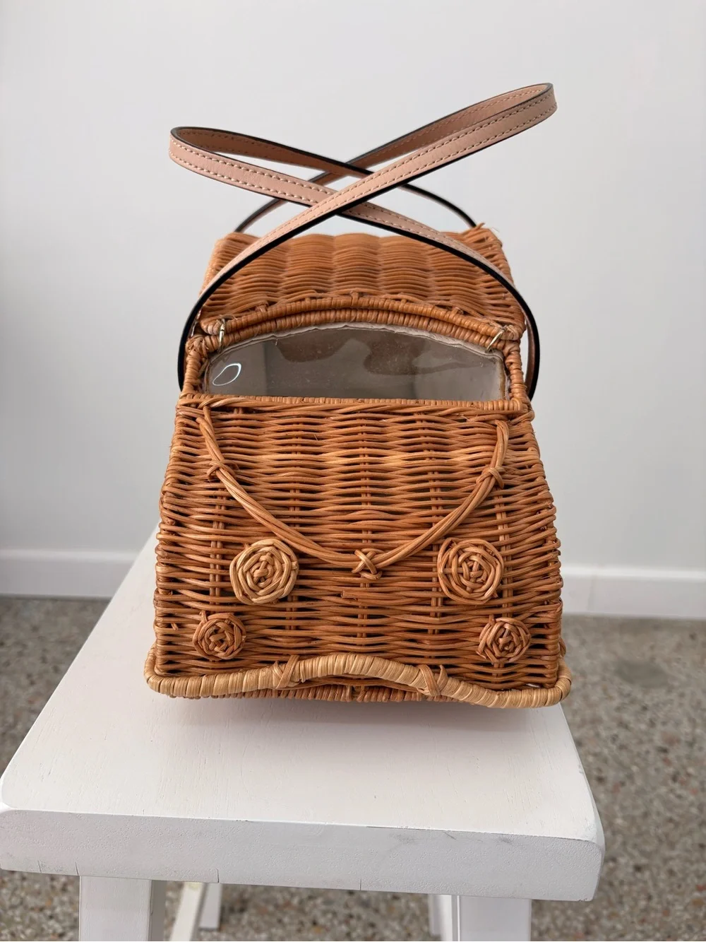 kate spade Woven Car-Shaped Mini Bag in Brown with Beige Straps
